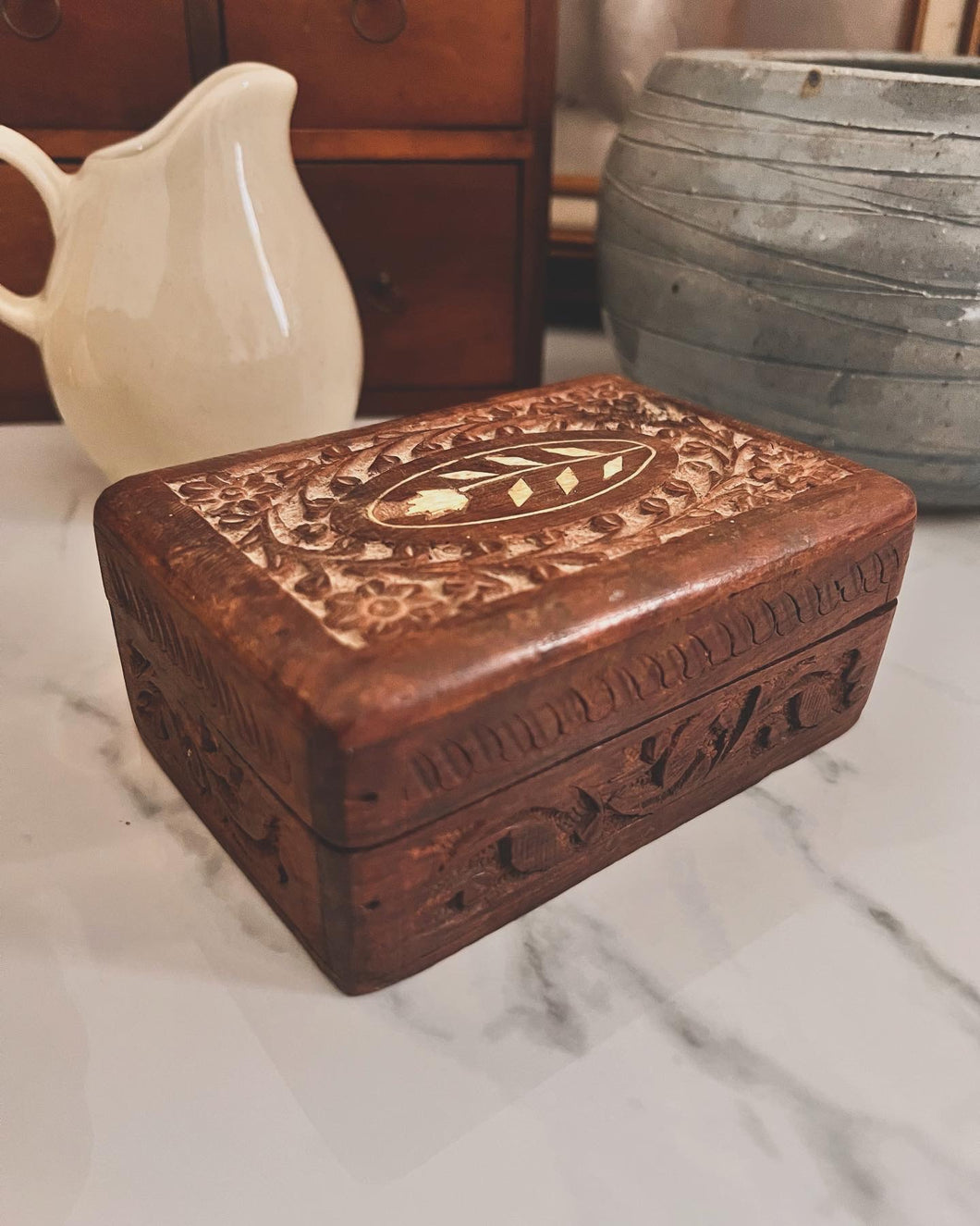 Vintage Hand-carved Wooden Box