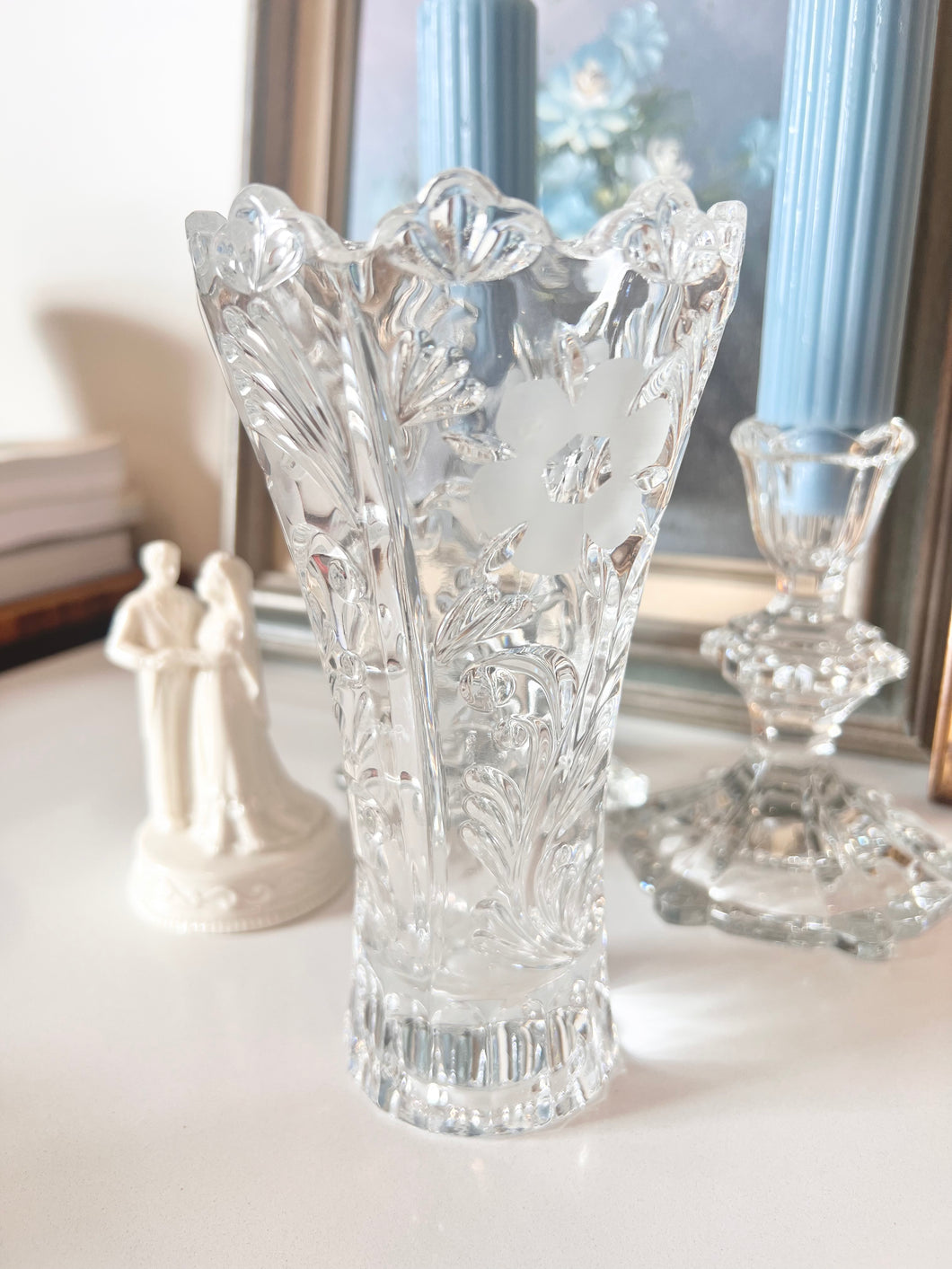 Crystal Floral Etched Vase