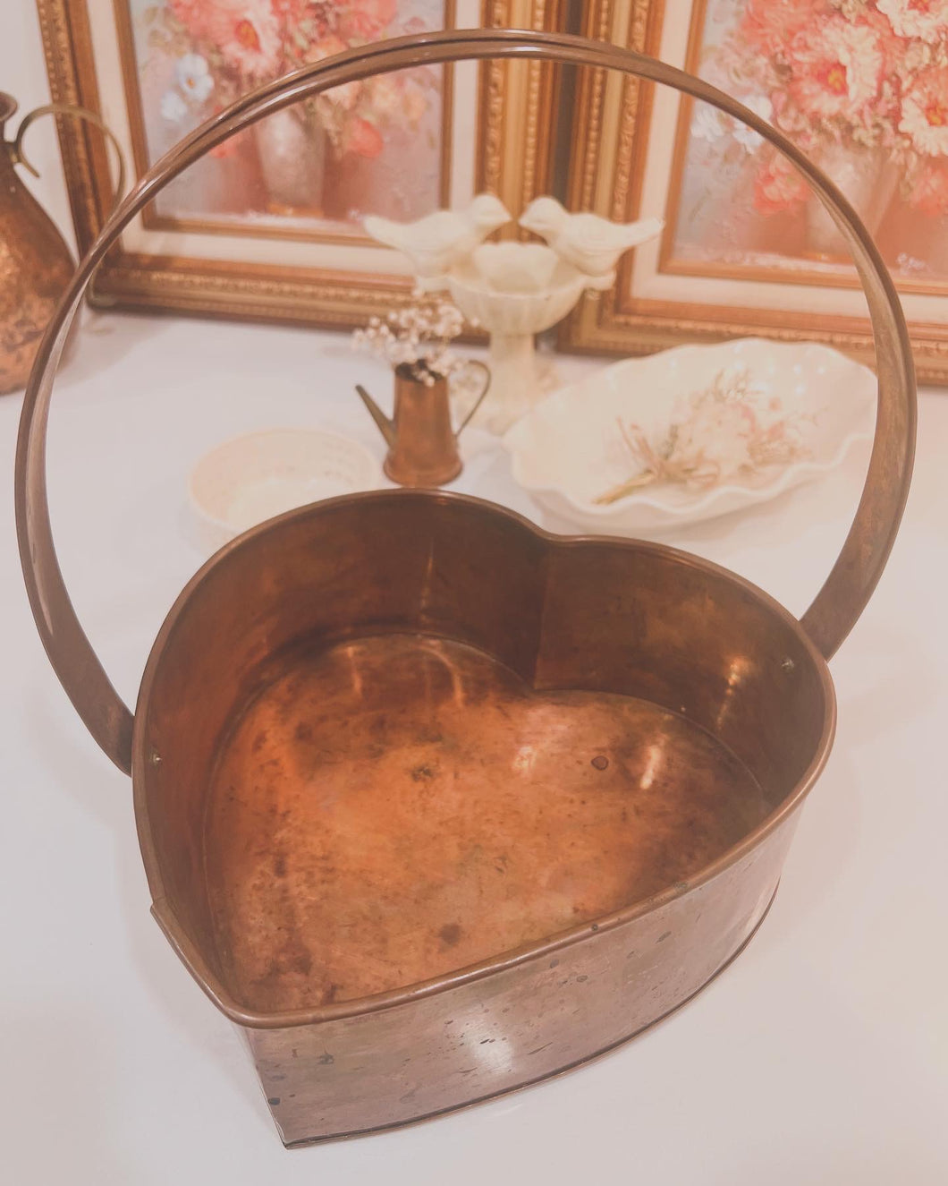Heart-Shaped Copper Basket with Handle