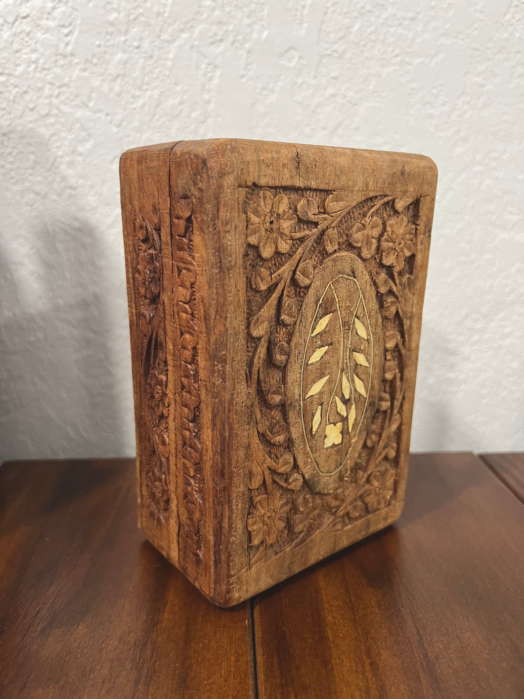 Hand Carved Wooden Box with Lid