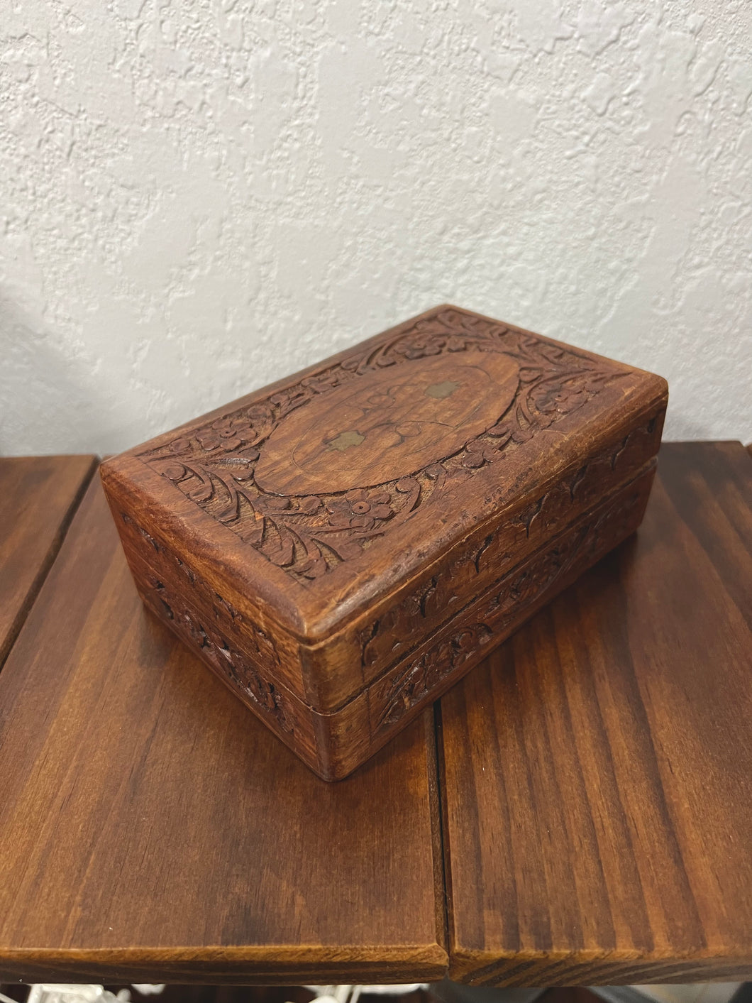 Hinged Hand Carved Wooden Box